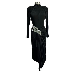 Vintage 90s CASADEI Draped Open Back Asymmetric Whimsigoth Black Dress Size 6